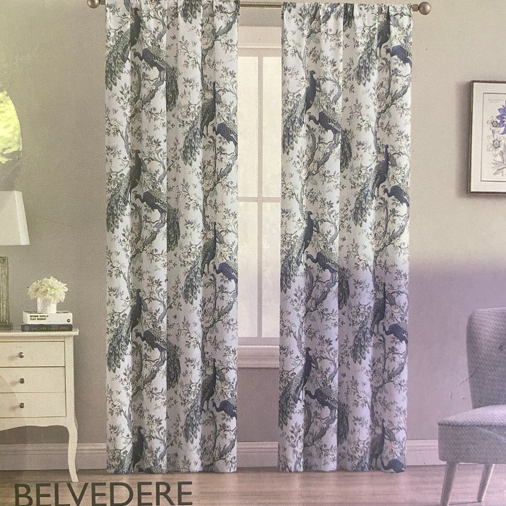 🆕 *Genuine* Laura Ashley Belvedere PEACOCK Floral Bird Window Panel Pair Pole